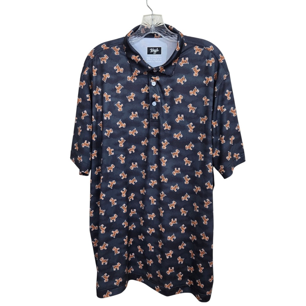 Waggle Golf Polo Shirt Goat Mens 2XL Black Tiger Camo Performance Short Sleeve - Picture 2 of 8
